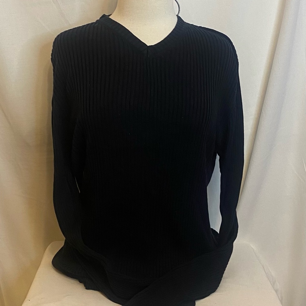 Vintage FRENCH CONNECTION Black Ribbed SPANDEX cotton Sweater size L